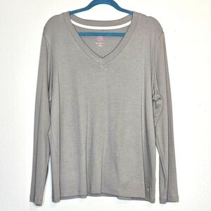 Isaac Mizrahi Gray V-Neck Long Sleeve Top Size XL